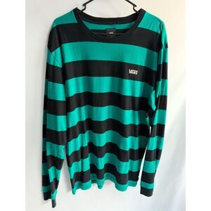 Vans Striped Long Sleeve Shirt Green Mens Size XL Basics Skater Streetwear